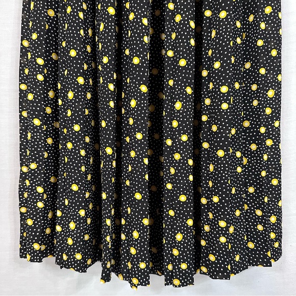 Vintage Leslie Fay Black Yellow Sheer Pleated Midi Skirt 6 - Picture 3 of 6